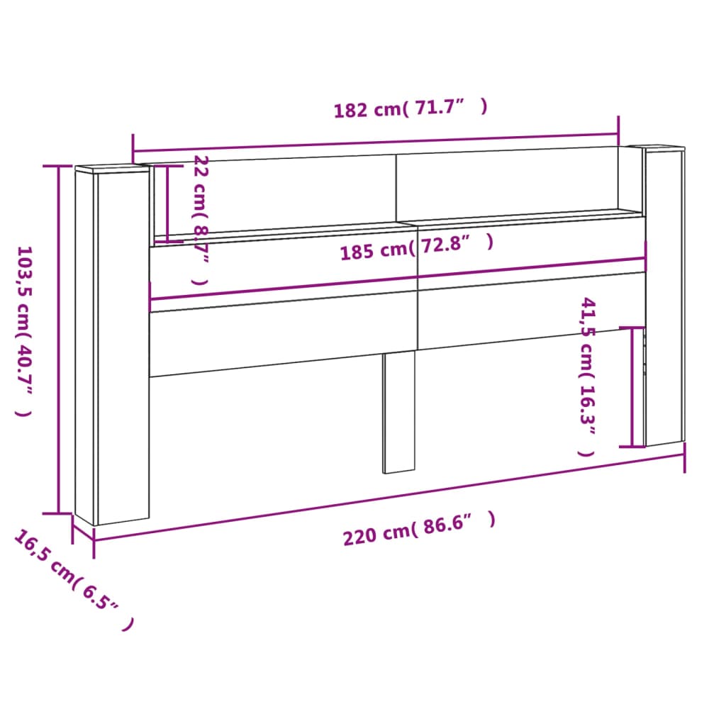 Ormarić za uzglavlje LED boja dimljenog hrasta 220x16,5x103,5cm