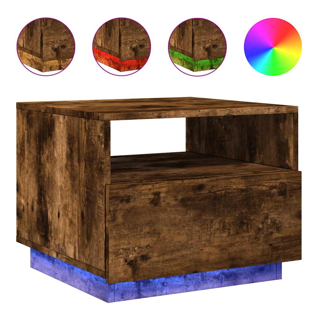 Stolić za kavu s LED svjetlima boja dimljenog hrasta 50x49x40cm