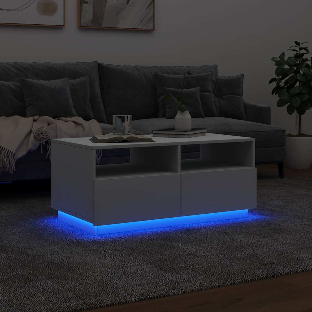Stolić za kavu s LED svjetlima bijeli 90x49x40 cm
