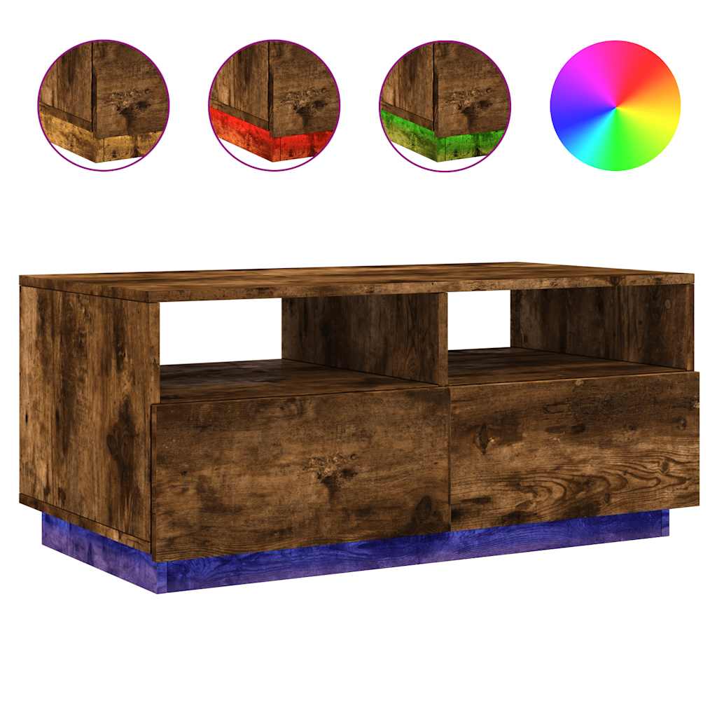 Stolić za kavu s LED svjetlima boja dimljenog hrasta 90x49x40cm