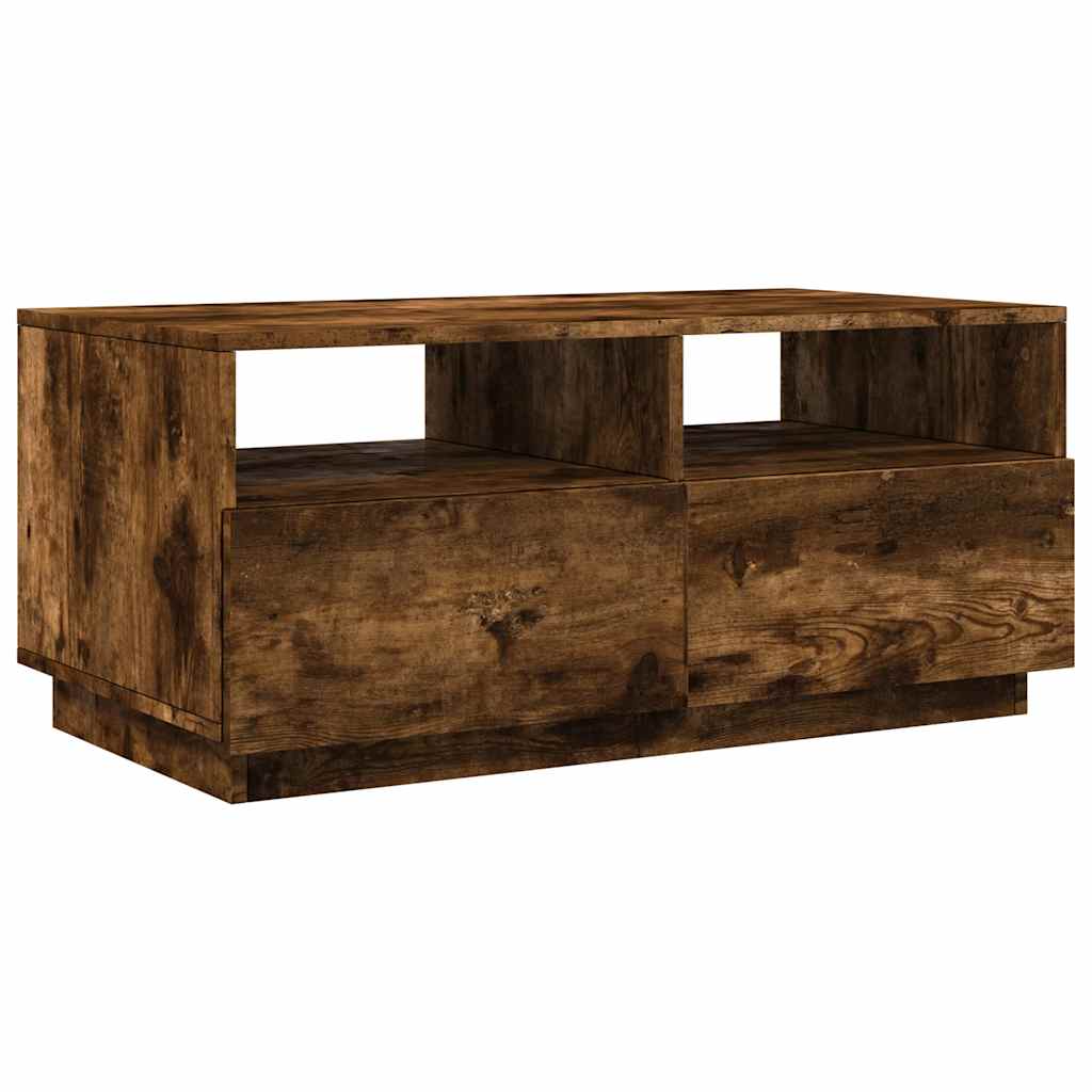 Stolić za kavu s LED svjetlima boja dimljenog hrasta 90x49x40cm