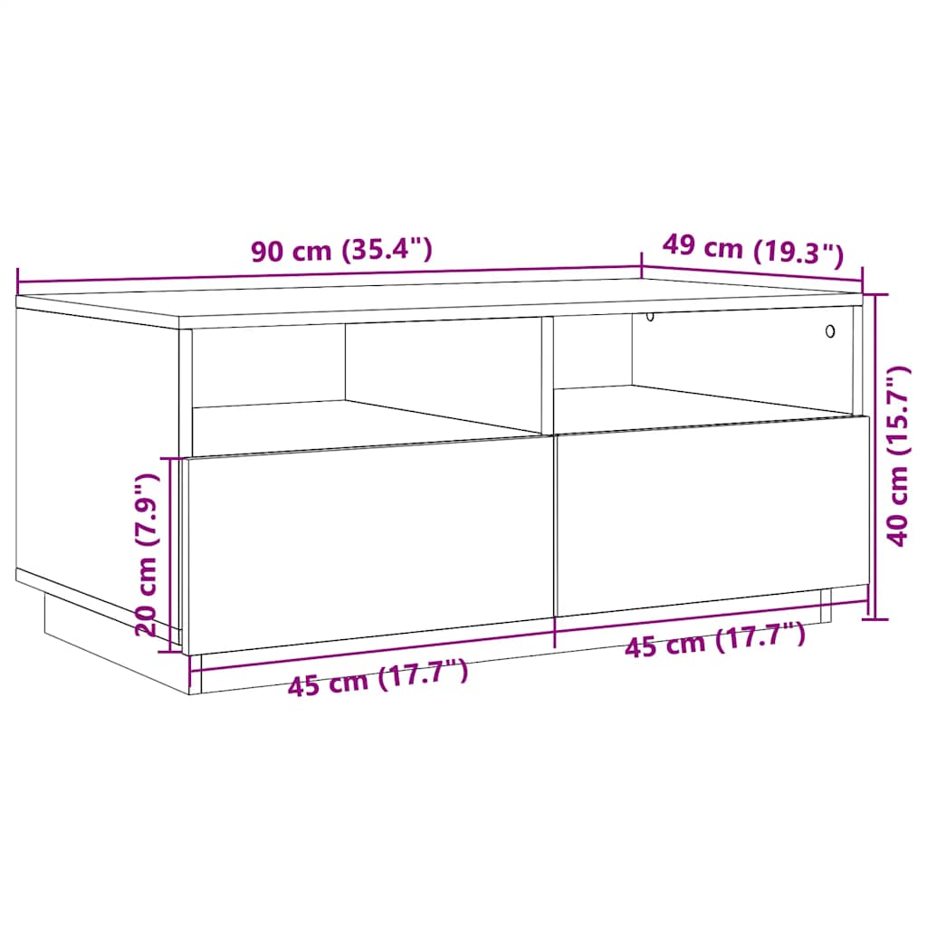 Stolić za kavu s LED svjetlima boja dimljenog hrasta 90x49x40cm