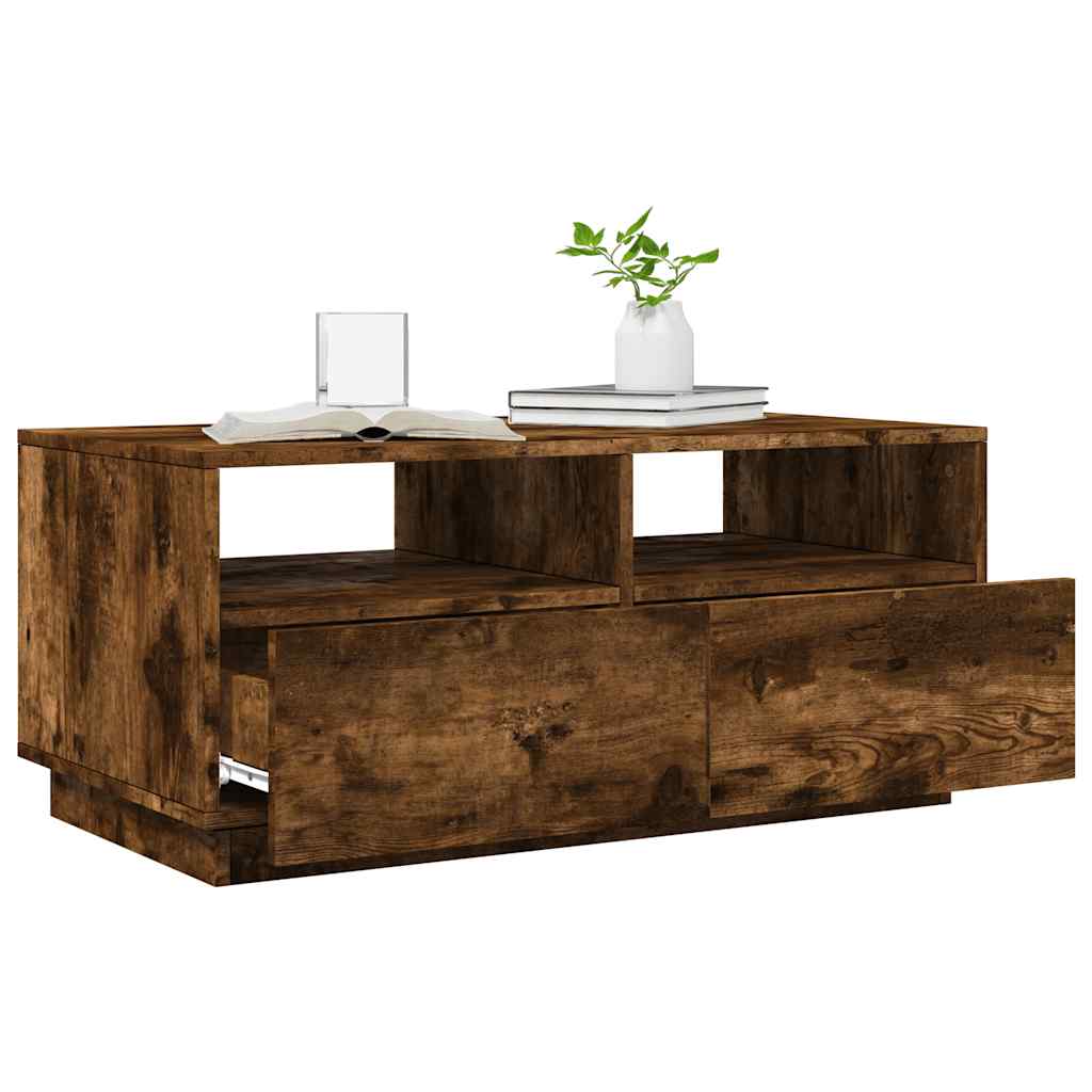 Stolić za kavu s LED svjetlima boja dimljenog hrasta 90x49x40cm