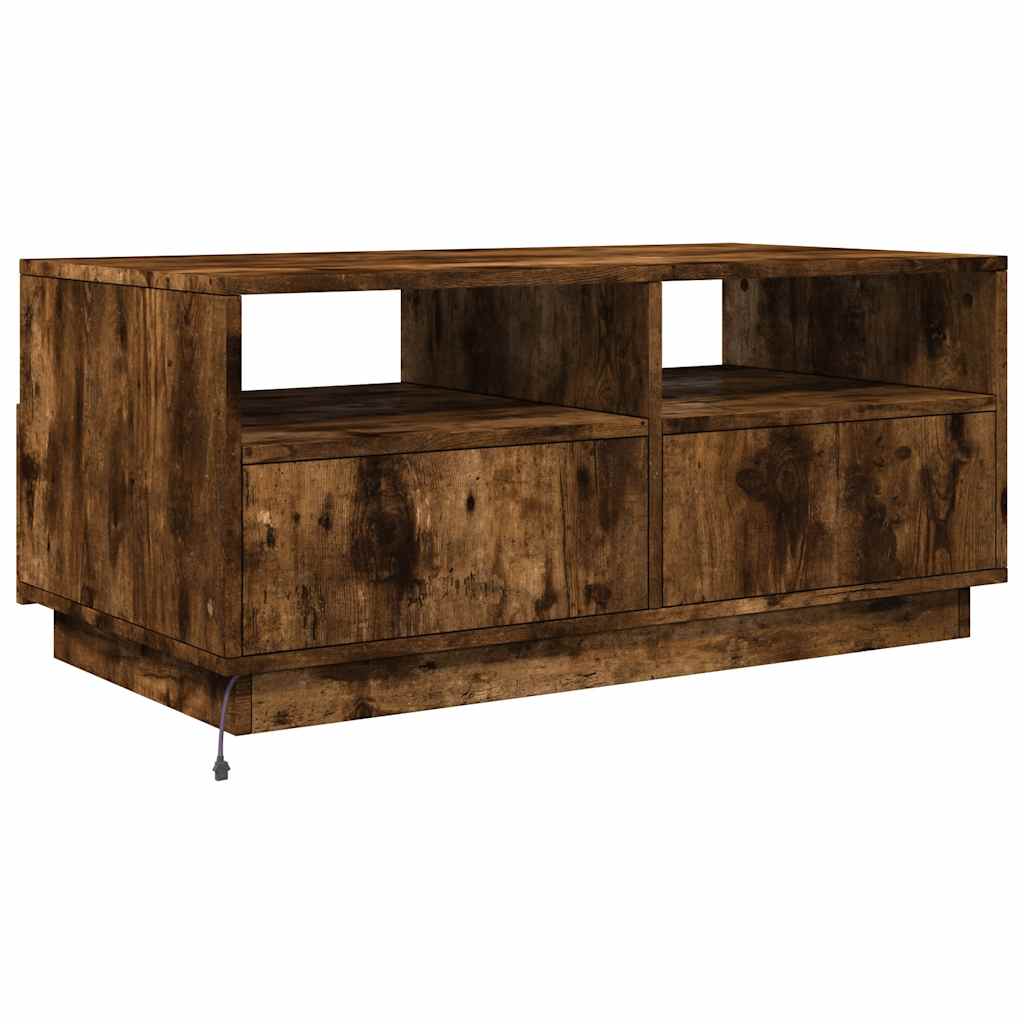 Stolić za kavu s LED svjetlima boja dimljenog hrasta 90x49x40cm