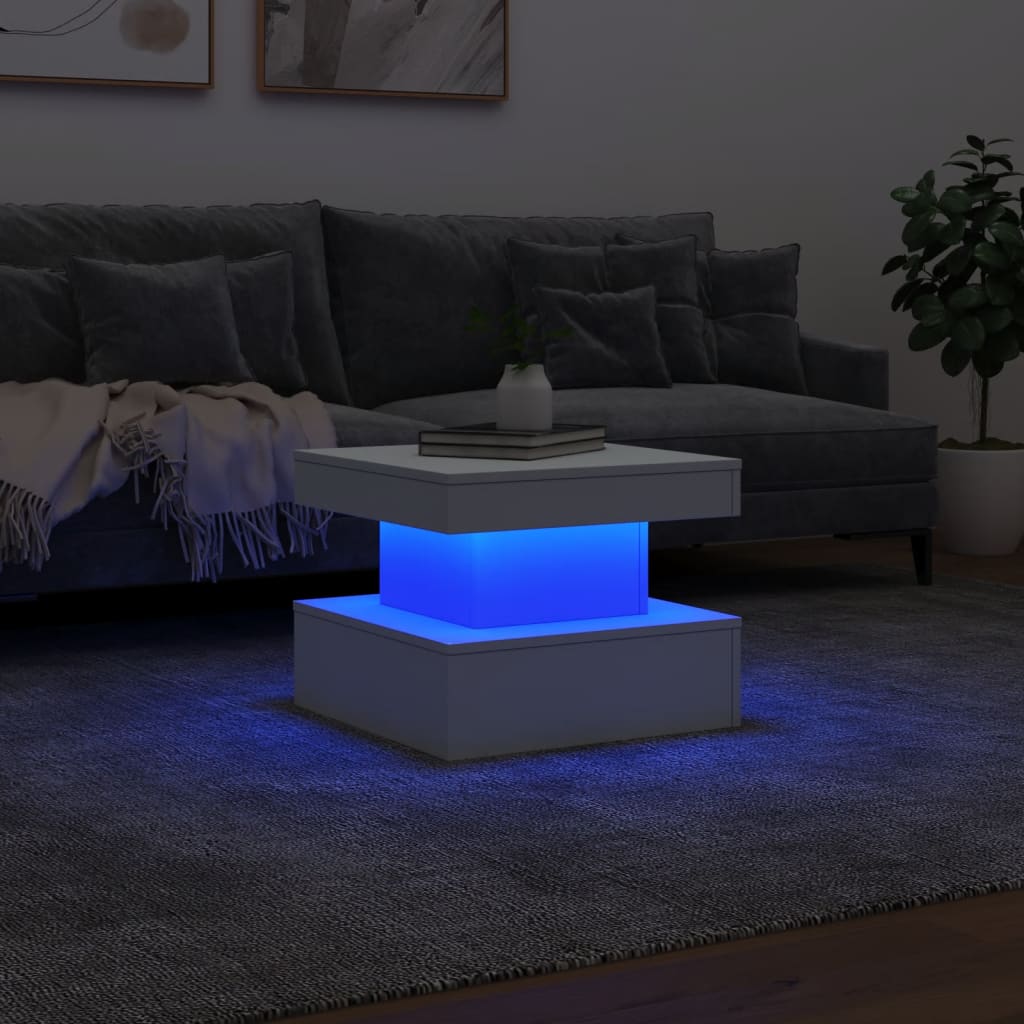 Stolić za kavu s LED svjetlima bijeli 50 x 50 x 40 cm
