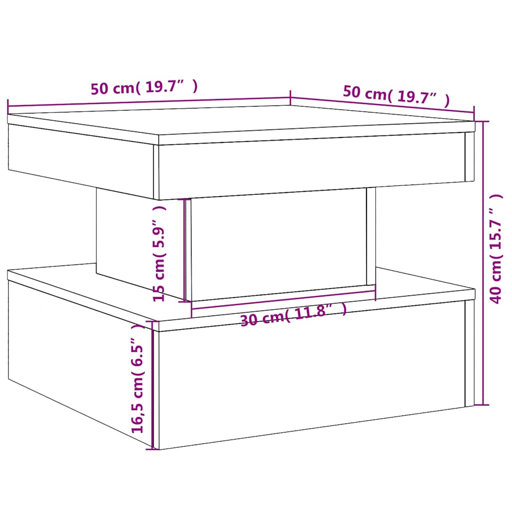Stolić za kavu s LED svjetlima crni 50 x 50 x 40 cm