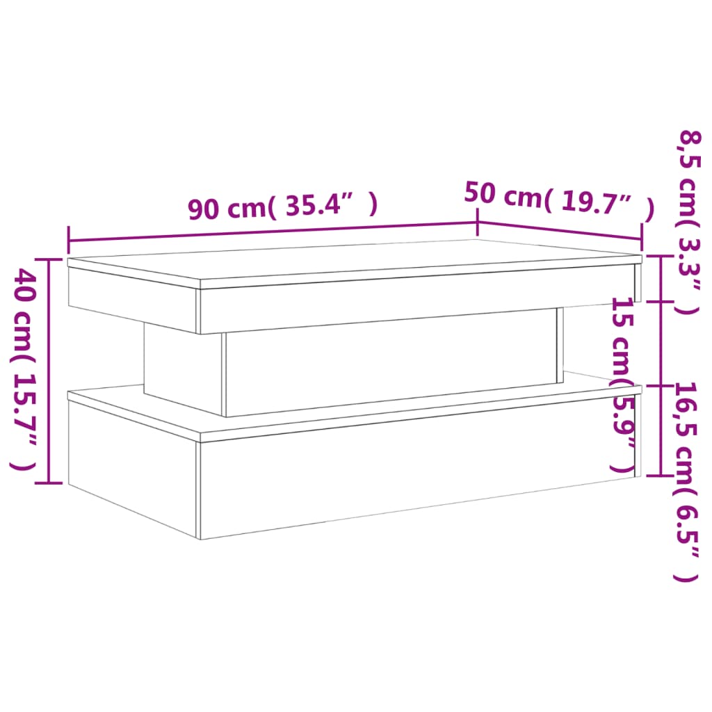 Stolić za kavu s LED svjetlima boja hrasta 90 x 50 x 40 cm
