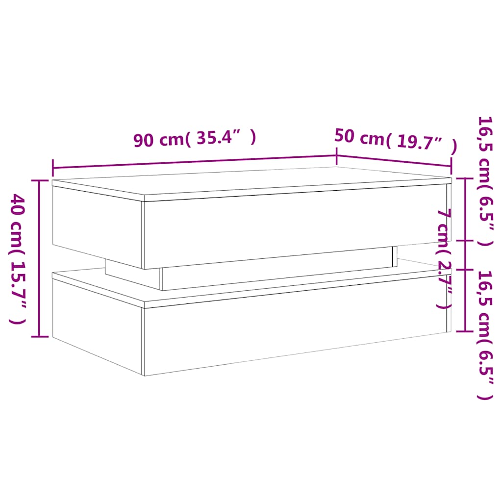 Stolić za kavu s LED svjetlima crni 90 x 50 x 40 cm