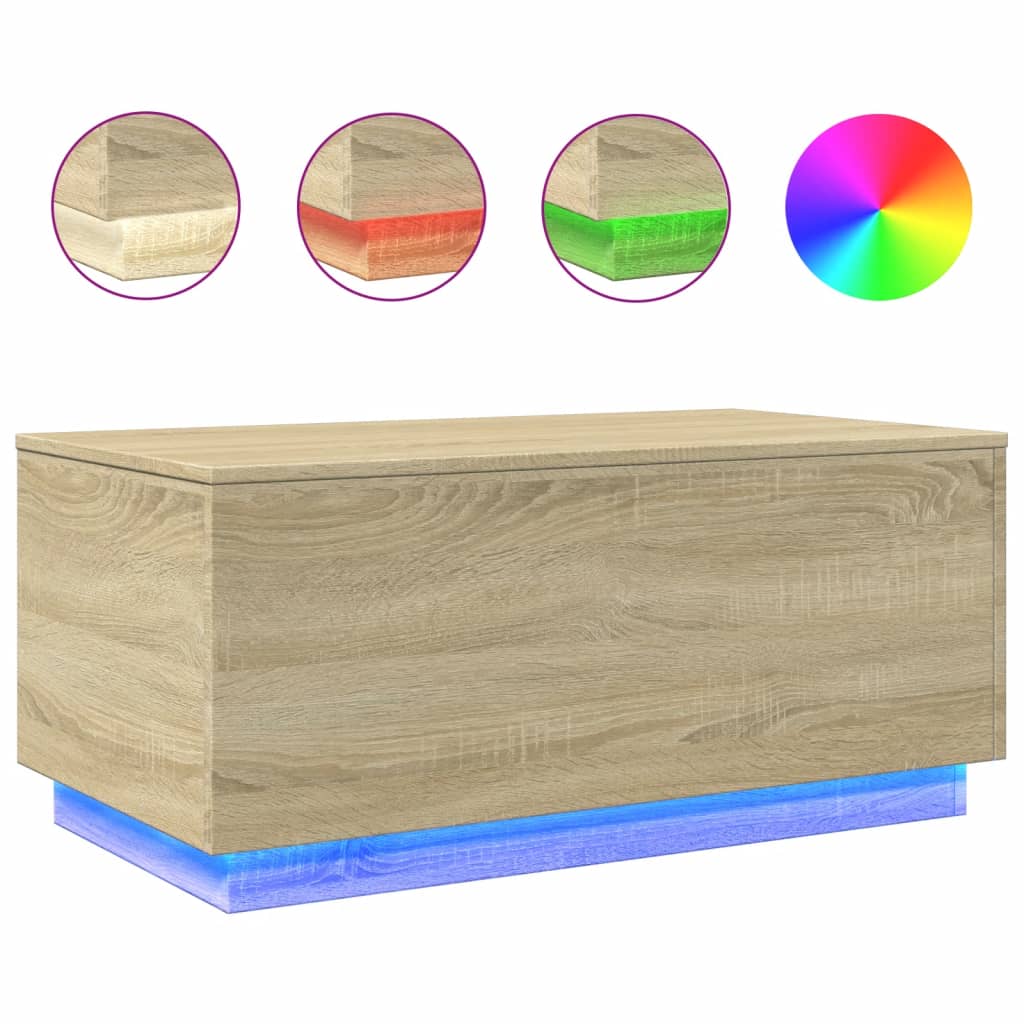Stolić za kavu s LED svjetlima boja hrasta 90 x 50 x 40 cm