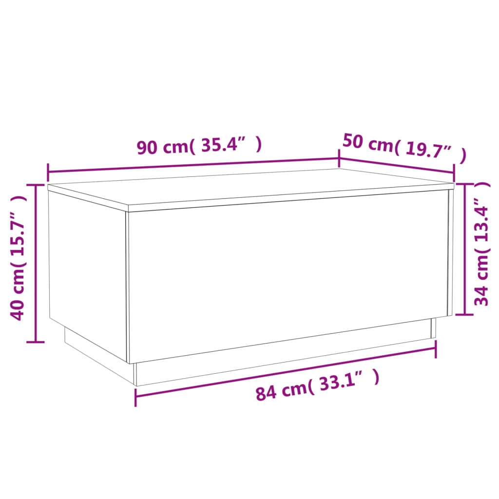 Stolić za kavu s LED svjetlima boja hrasta 90 x 50 x 40 cm