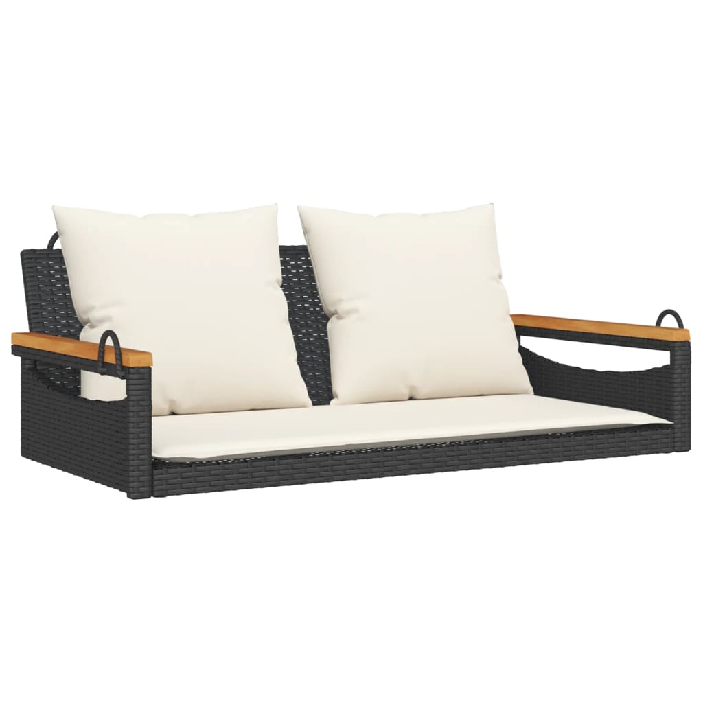 Klupa za ljuljanje s jastucima crna 109x62x40 cm od poliratana