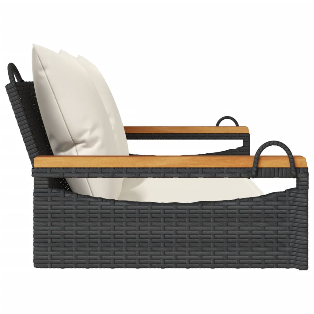 Klupa za ljuljanje s jastucima crna 109x62x40 cm od poliratana