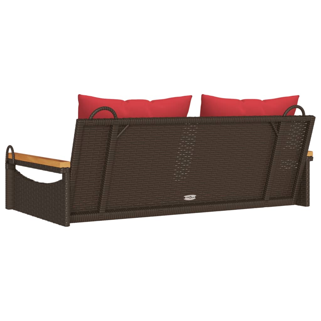 Klupa za ljuljanje s jastucima smeđa 109x62x40 cm od poliratana