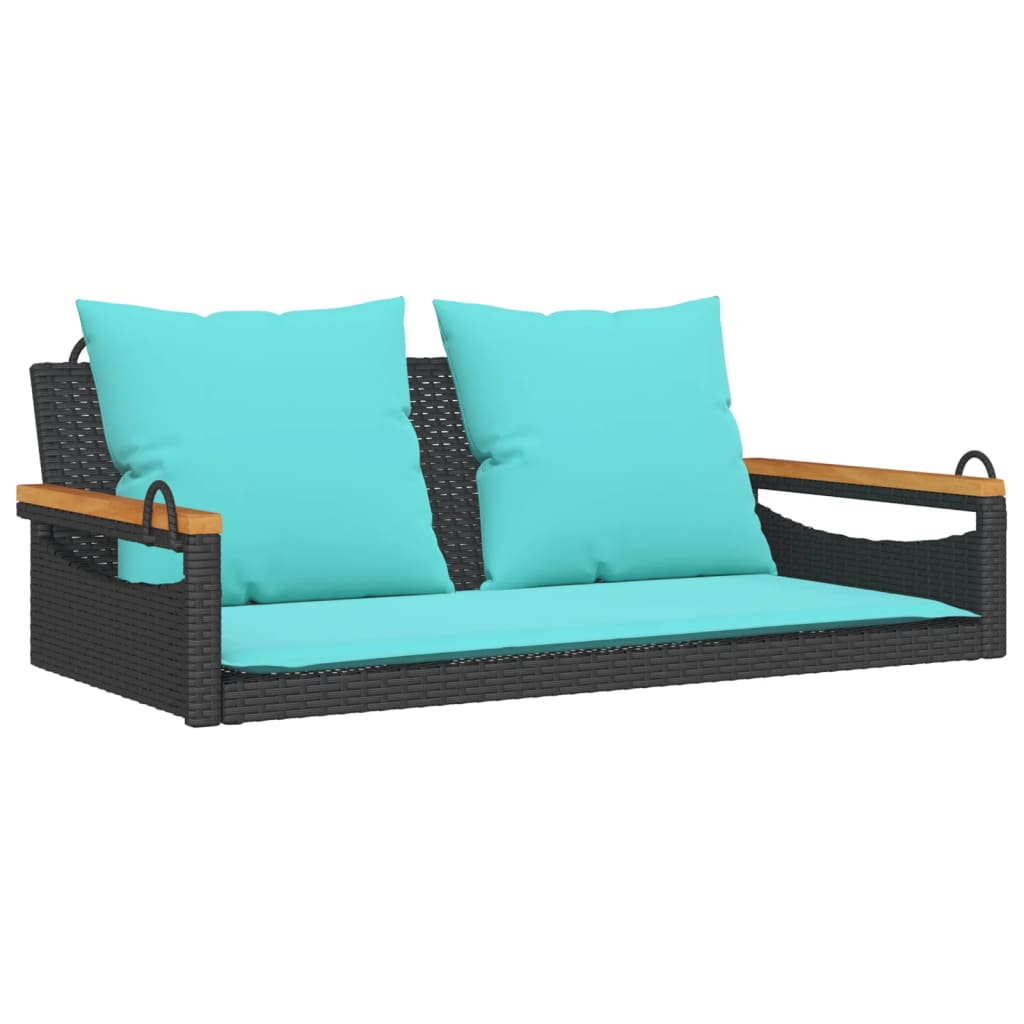 Klupa za ljuljanje s jastucima crna 109x62x40 cm od poliratana