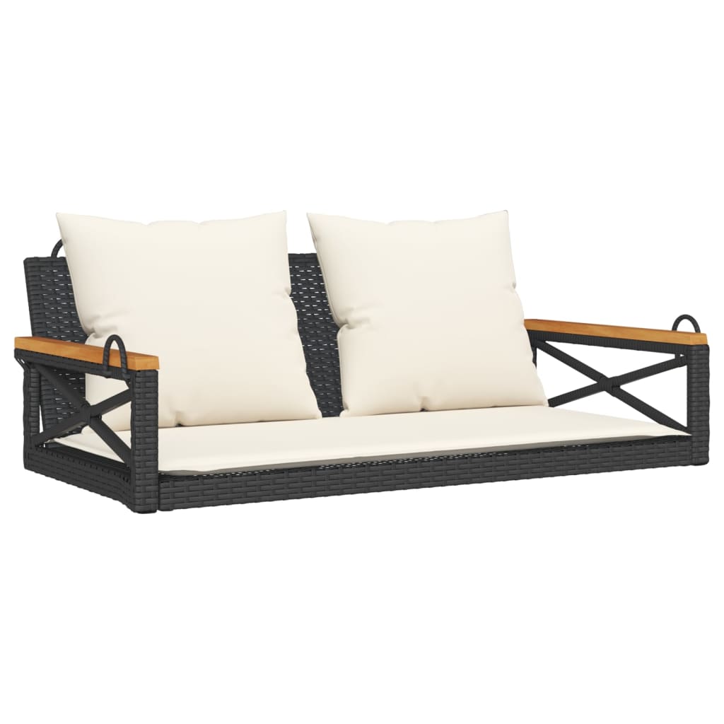 Klupa za ljuljanje s jastucima crna 109x62x40 cm od poliratana