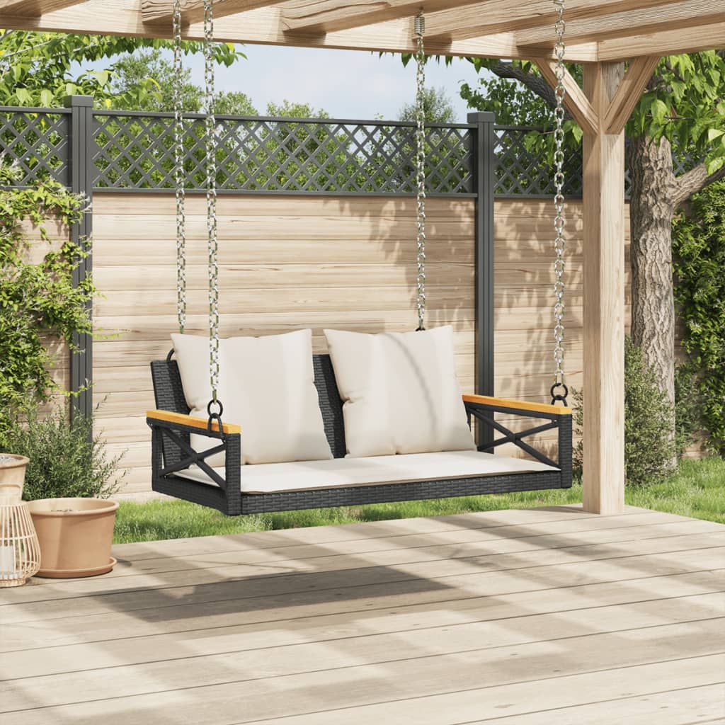 Klupa za ljuljanje s jastucima crna 109x62x40 cm od poliratana