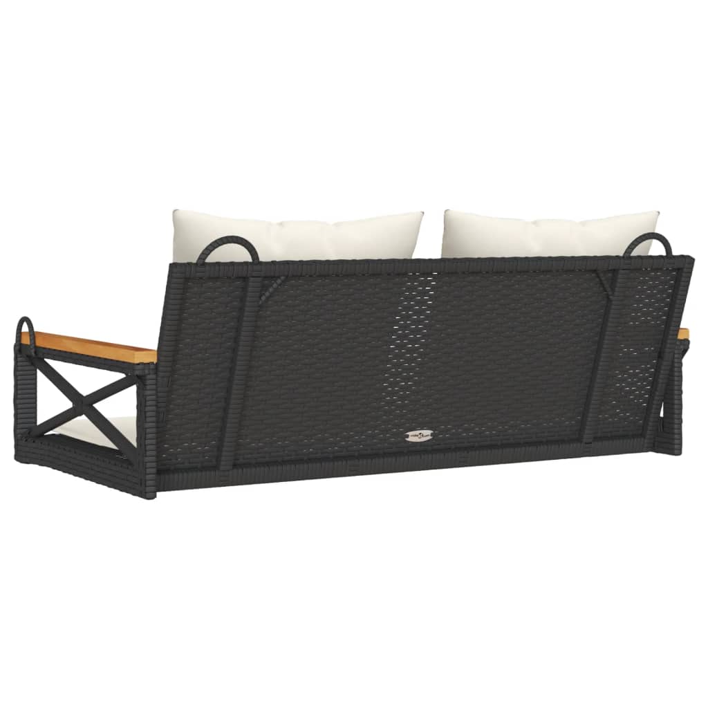 Klupa za ljuljanje s jastucima crna 109x62x40 cm od poliratana