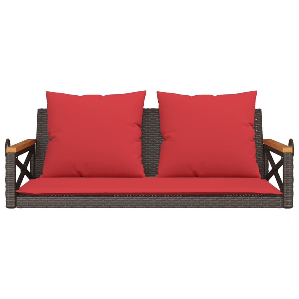 Klupa za ljuljanje s jastucima smeđa 109x62x40 cm od poliratana