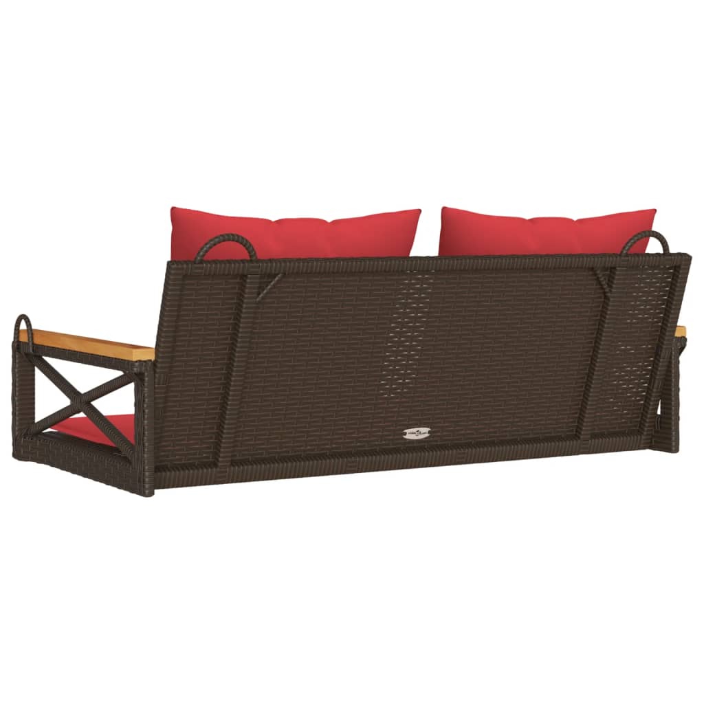Klupa za ljuljanje s jastucima smeđa 109x62x40 cm od poliratana