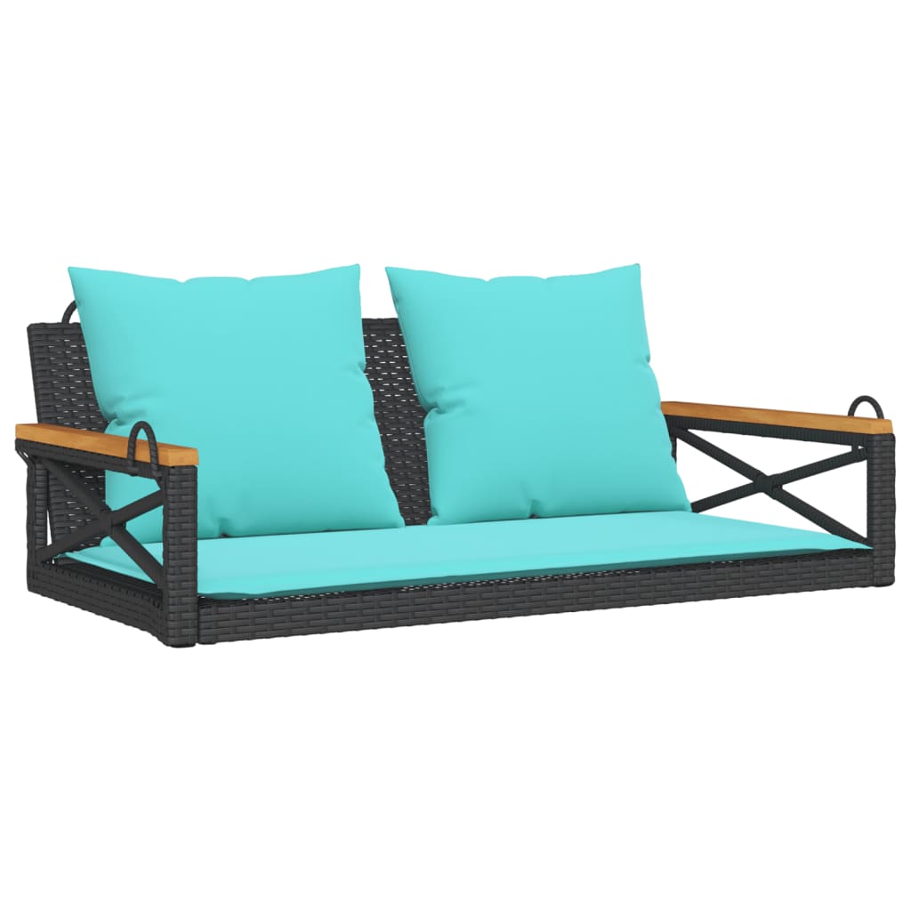 Klupa za ljuljanje s jastucima crna 109x62x40 cm od poliratana