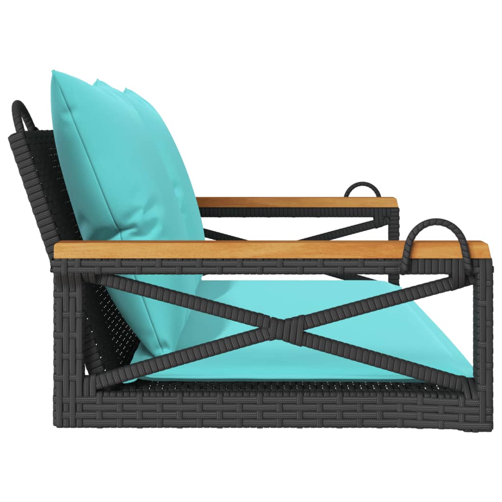 Klupa za ljuljanje s jastucima crna 109x62x40 cm od poliratana