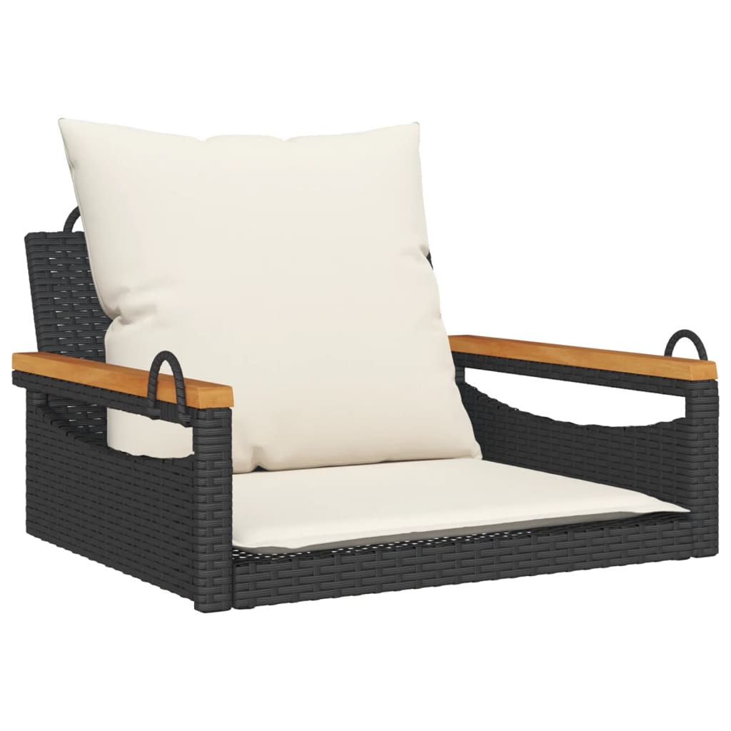 Klupa za ljuljanje s jastucima crna 63x62x40 cm od poliratana