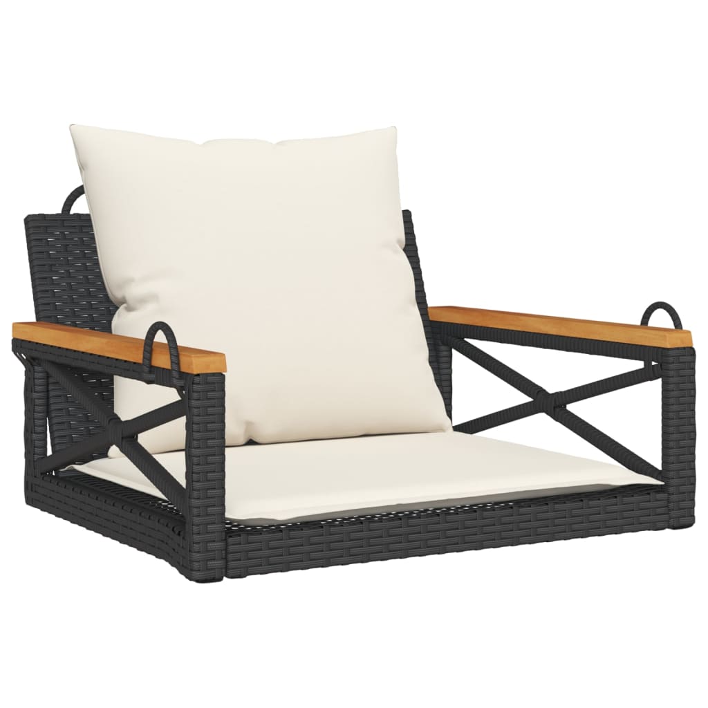 Klupa za ljuljanje s jastucima crna 63x62x40 cm od poliratana