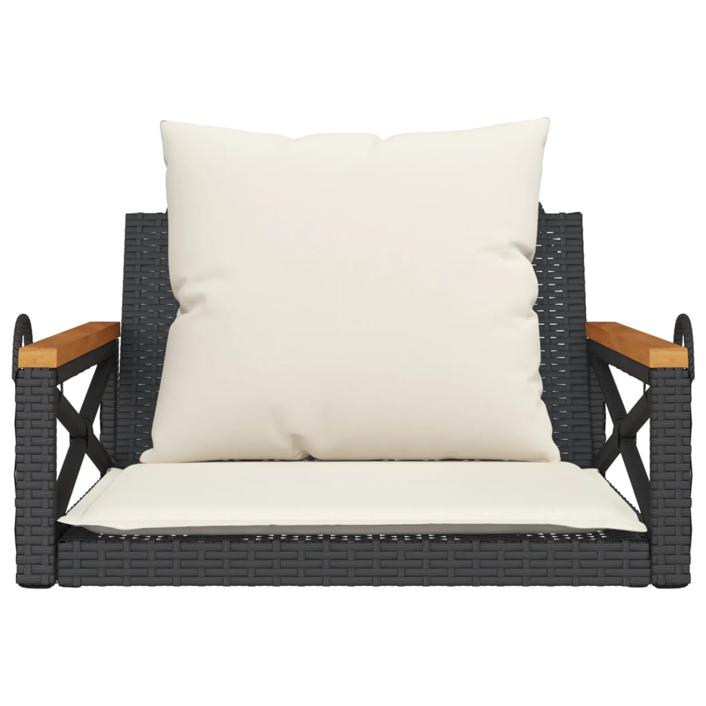 Klupa za ljuljanje s jastucima crna 63x62x40 cm od poliratana
