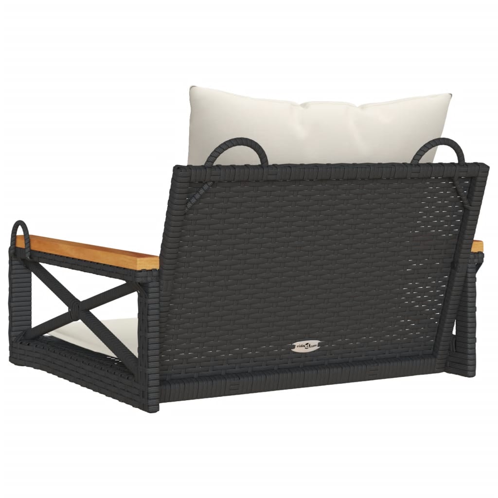 Klupa za ljuljanje s jastucima crna 63x62x40 cm od poliratana
