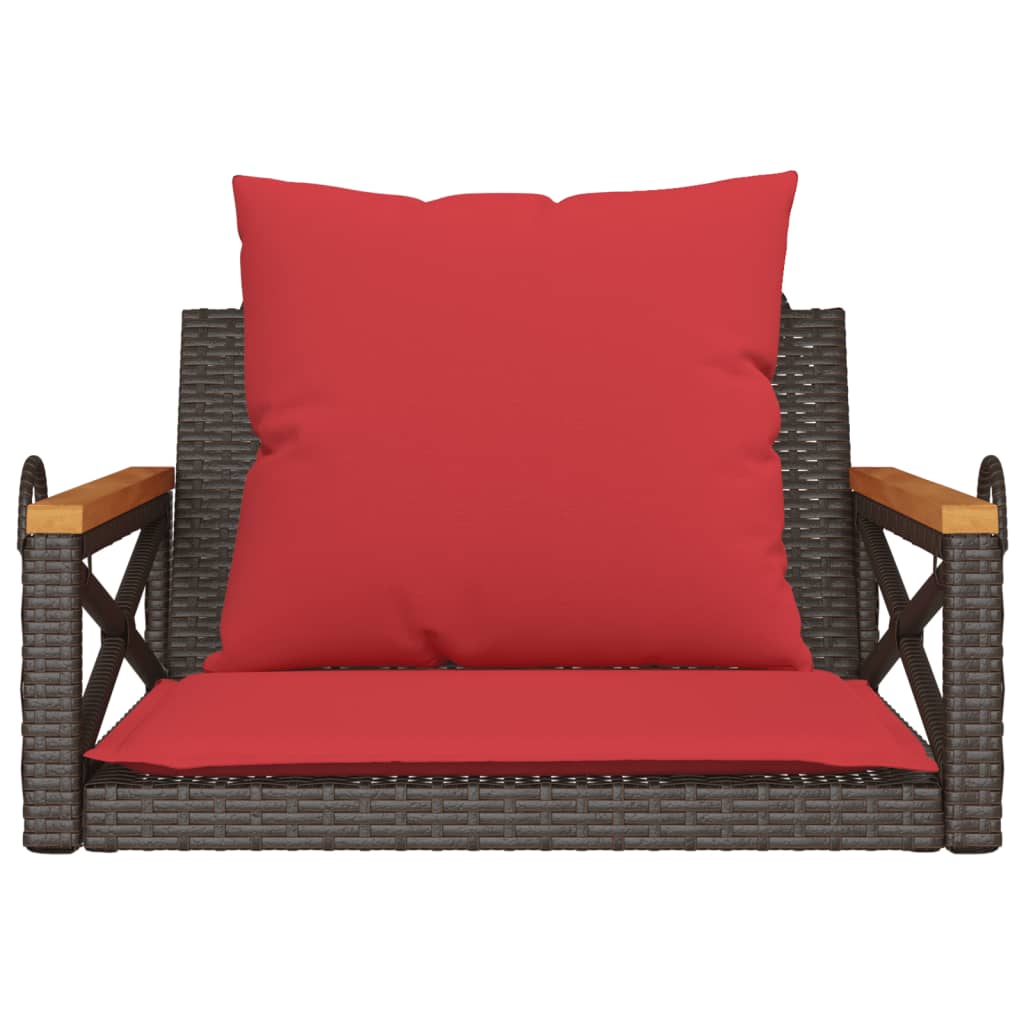 Klupa za ljuljanje s jastucima smeđa 63x62x40 cm od poliratana