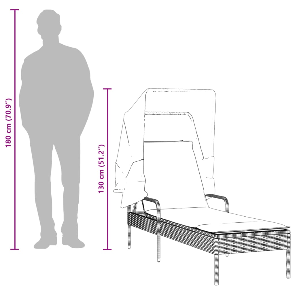 Ležaljka s nadstrešnicom, smeđi poliratan