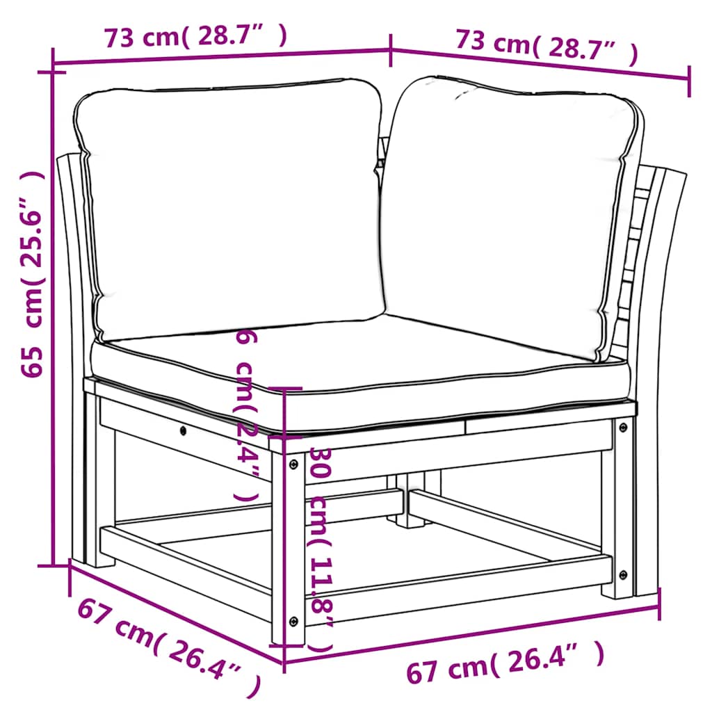 Kutna vrtna sofa s jastucima 73x73x65 cm masivno drvo bagrema
