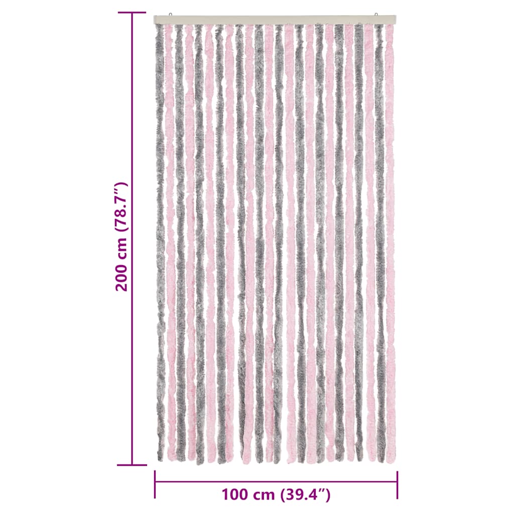 Zastor protiv muha srebrnosivi i ružičasti 100 x 200 cm šenil