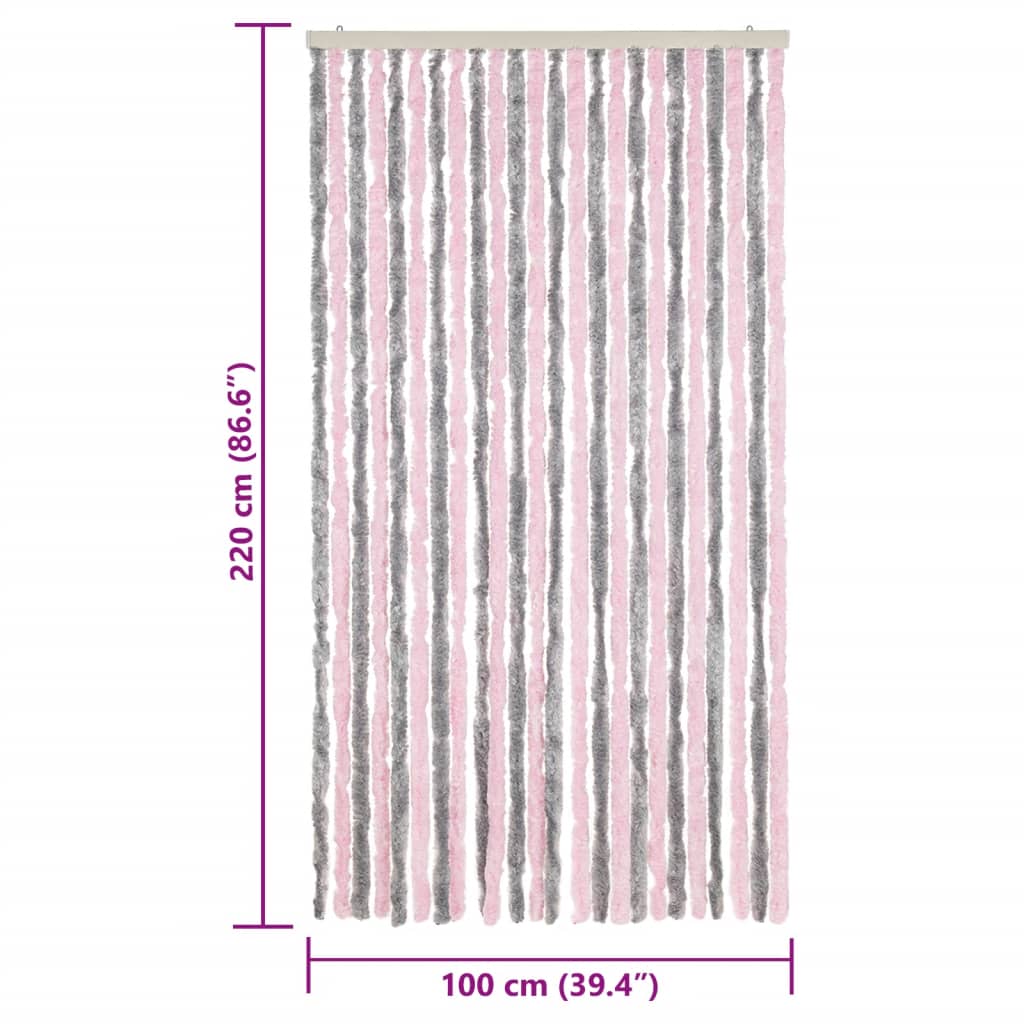 Zastor protiv muha srebrnosivi i ružičasti 100 x 220 cm šenil