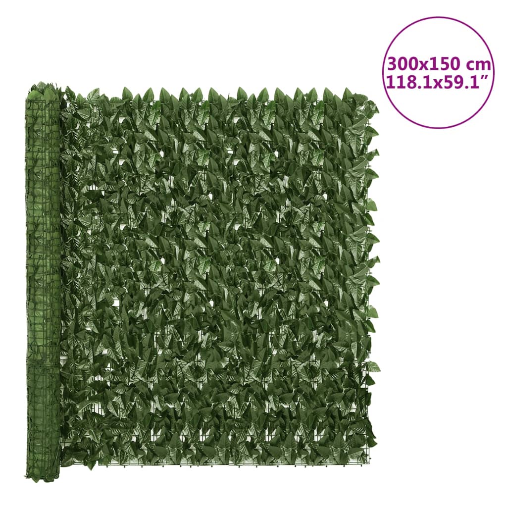 Balkonski zaslon za privatnost s tamnozelenim lišćem 300x150 cm