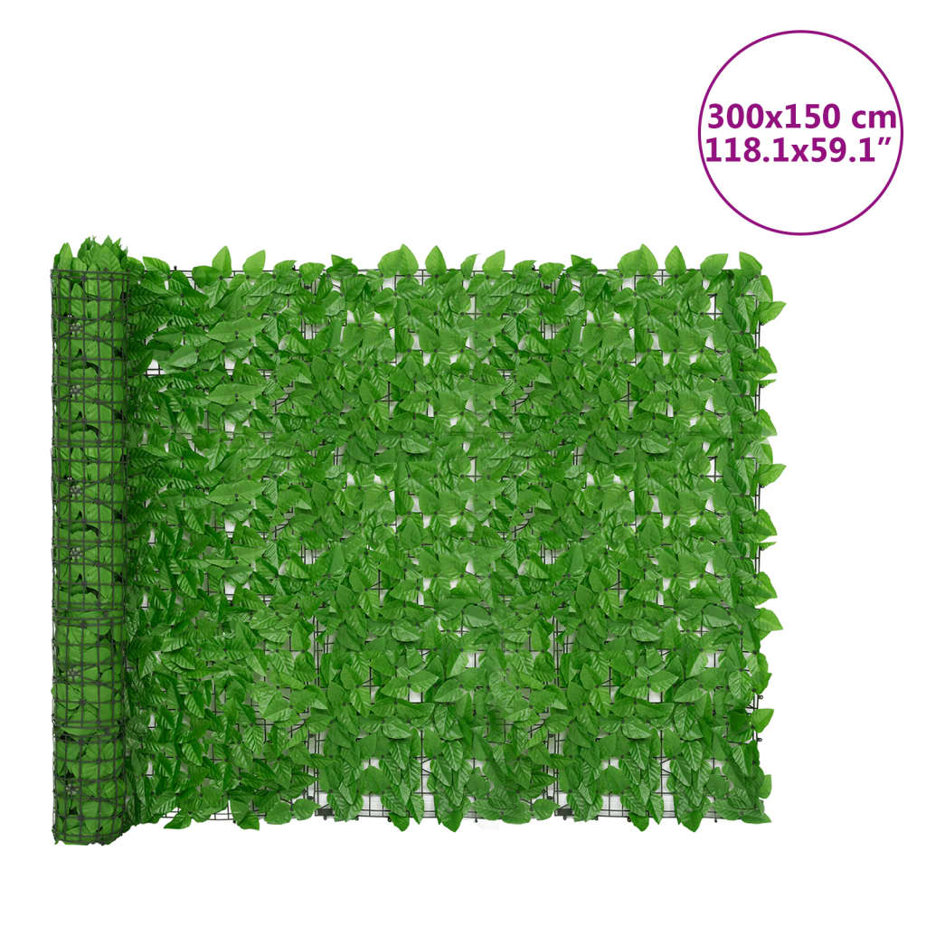 Balkonski zaslon za privatnost sa zelenim lišćem 300 x 150 cm