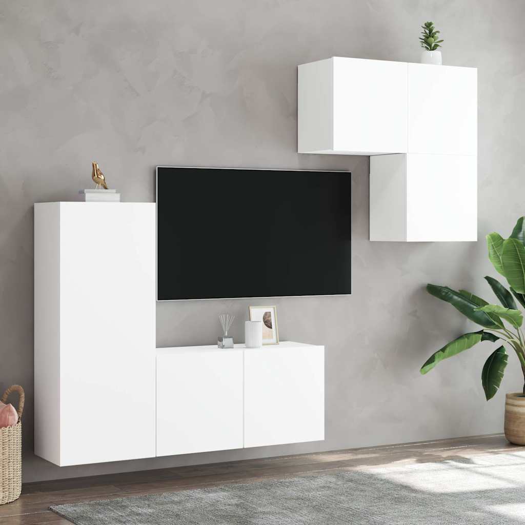 4-dijelni zidni TV elementi bijeli od konstruiranog drva