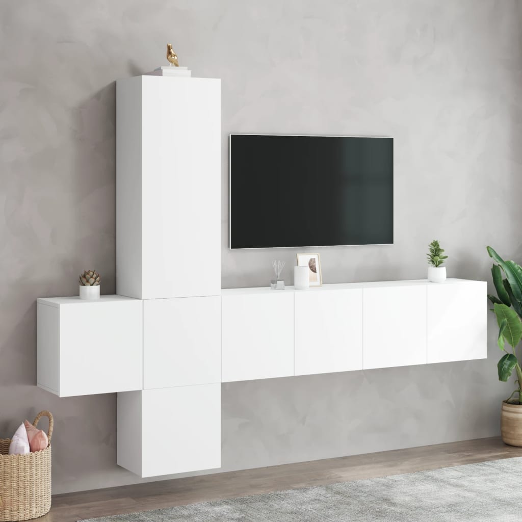 5-dijelni zidni TV elementi bijeli od konstruiranog drva