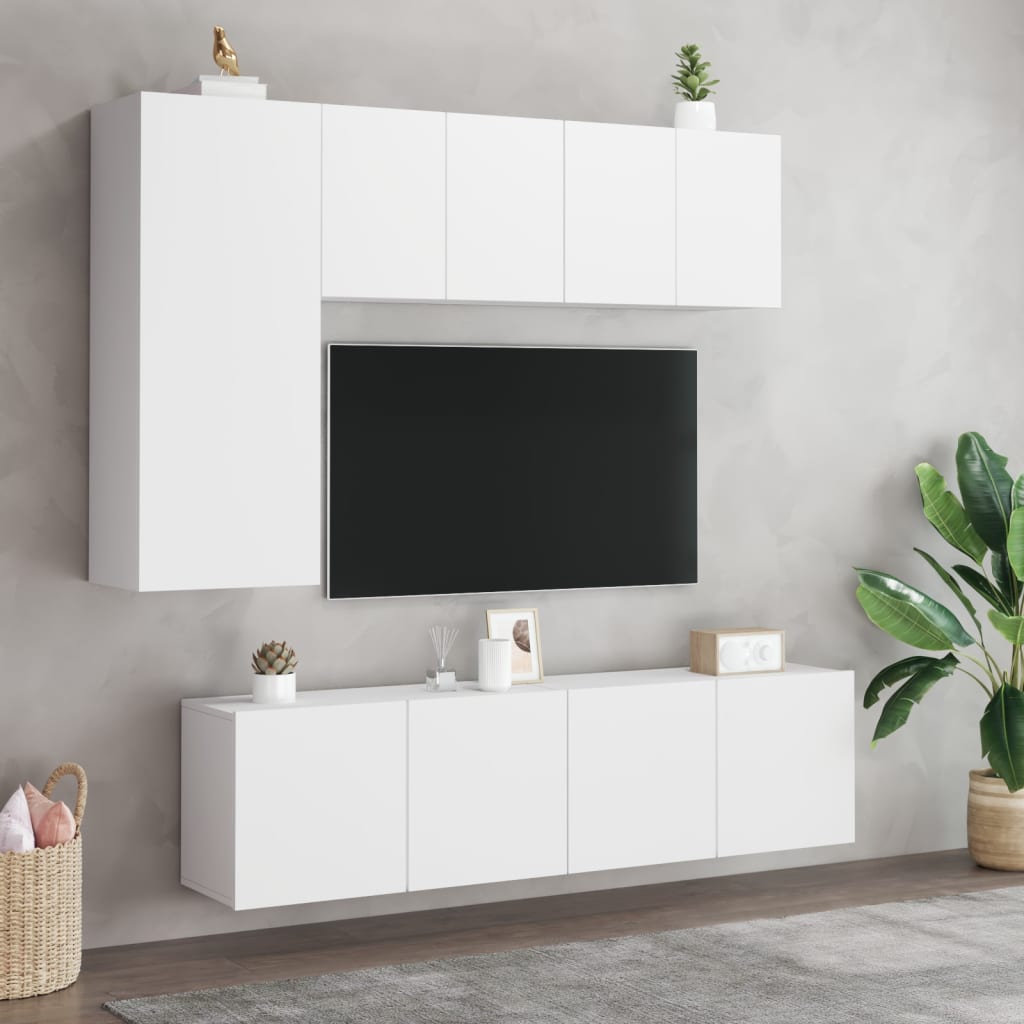 5-dijelni zidni TV elementi bijeli od konstruiranog drva