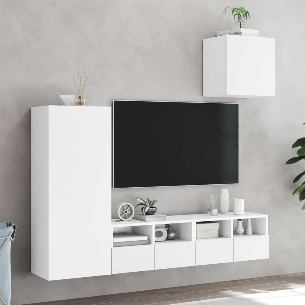 4-dijelni zidni TV elementi bijeli od konstruiranog drva