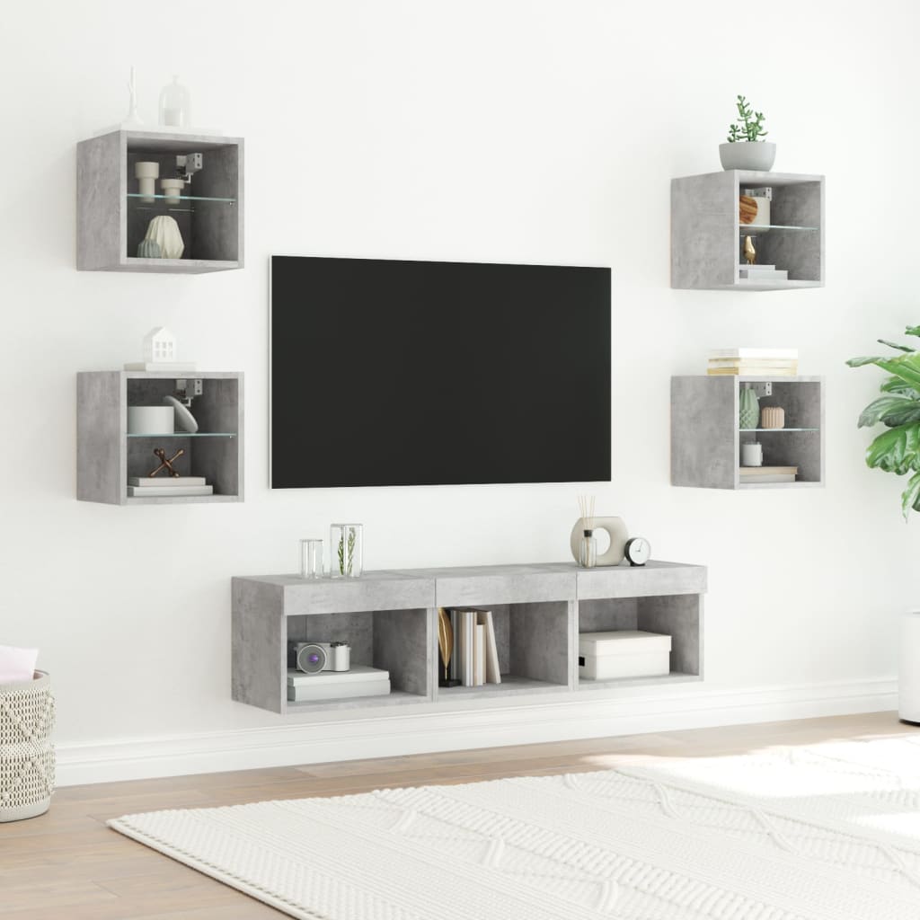 7-dijelni zidni TV elementi s LED svjetlima boja hrasta drveni