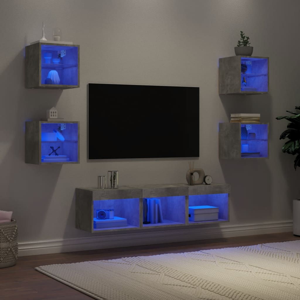 7-dijelni zidni TV elementi s LED svjetlima boja hrasta drveni