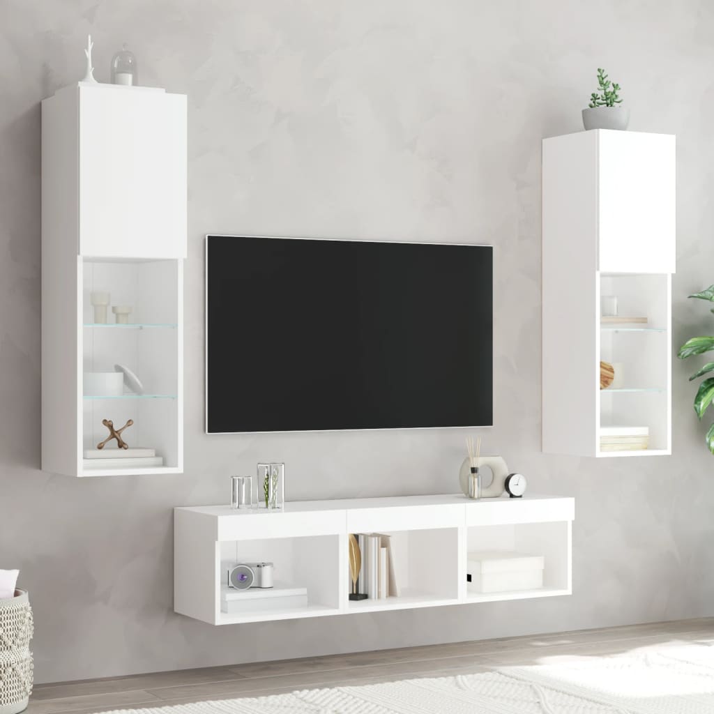 5-dijelni zidni TV elementi s LED bijeli od konstruiranog drva