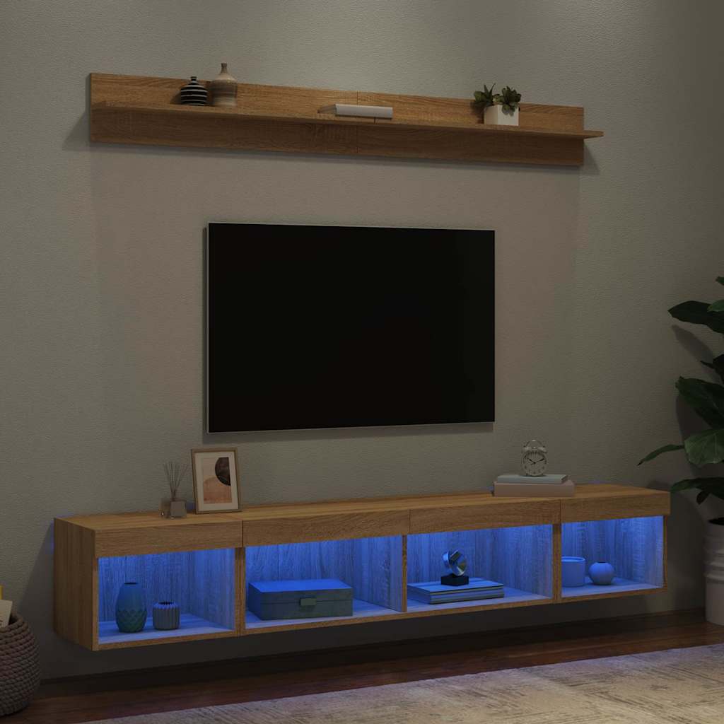 5-dijelni zidni TV elementi s LED svjetlima boja betona drveni