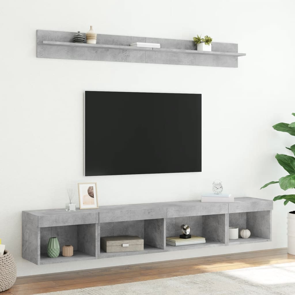 5-dijelni zidni TV elementi s LED svjetlima boja betona drveni