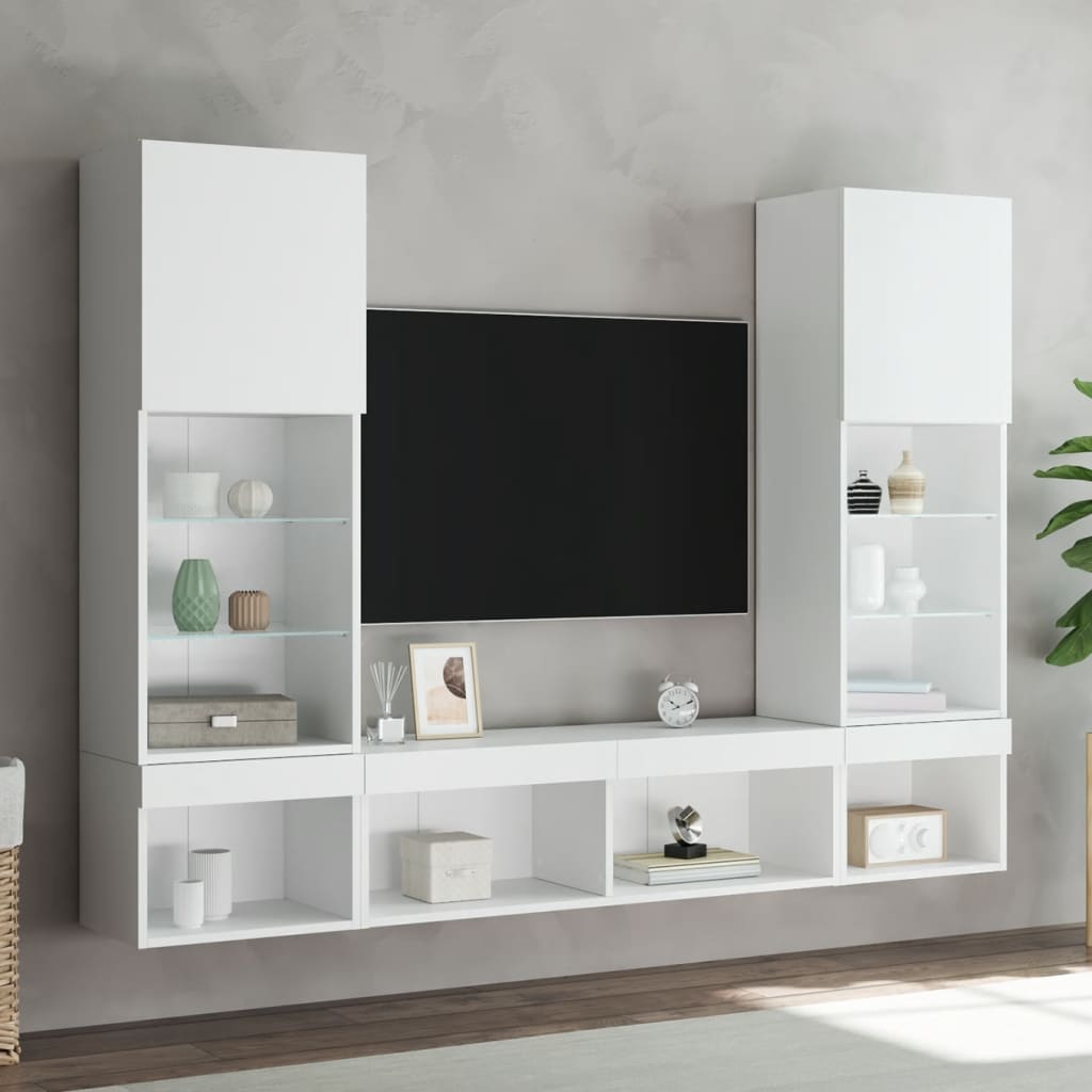 5-dijelni zidni TV elementi s LED bijeli od konstruiranog drva