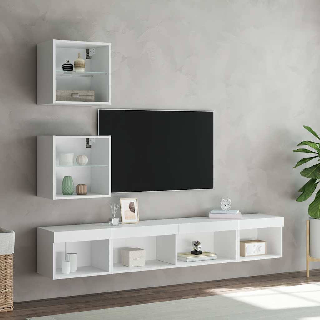 5-dijelni zidni TV elementi s LED bijeli od konstruiranog drva