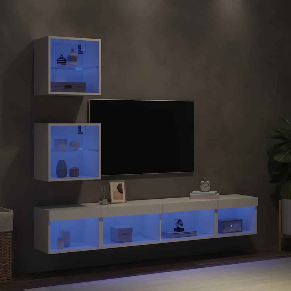5-dijelni zidni TV elementi s LED bijeli od konstruiranog drva