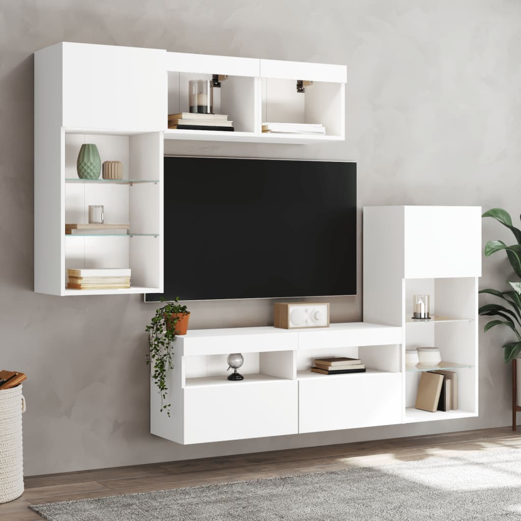 5-dijelni zidni TV elementi s LED bijeli od konstruiranog drva