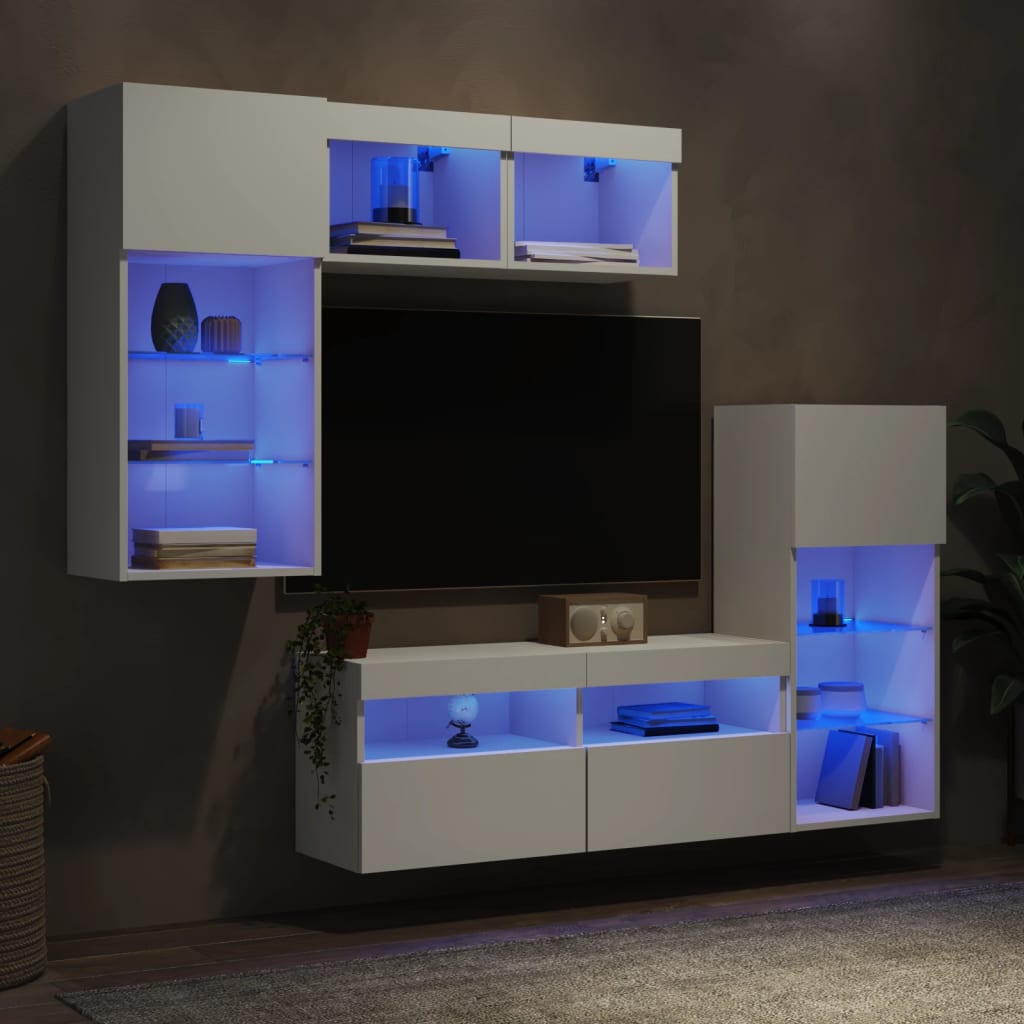 5-dijelni zidni TV elementi s LED bijeli od konstruiranog drva